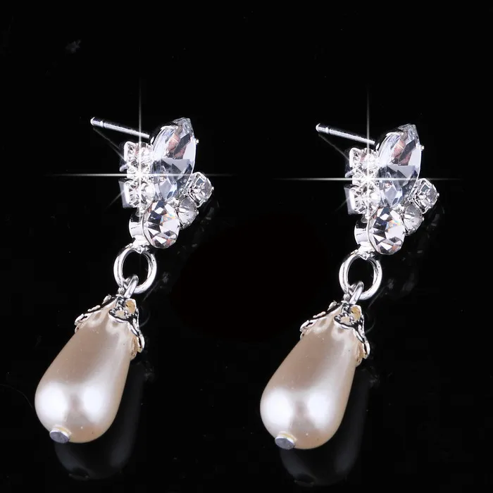 Brautjungfer Schmuck Set für Hochzeit Kunstperlen Strass Halskette Wassertropfen Ohrringe Schmuck Set Party Schmuck Set