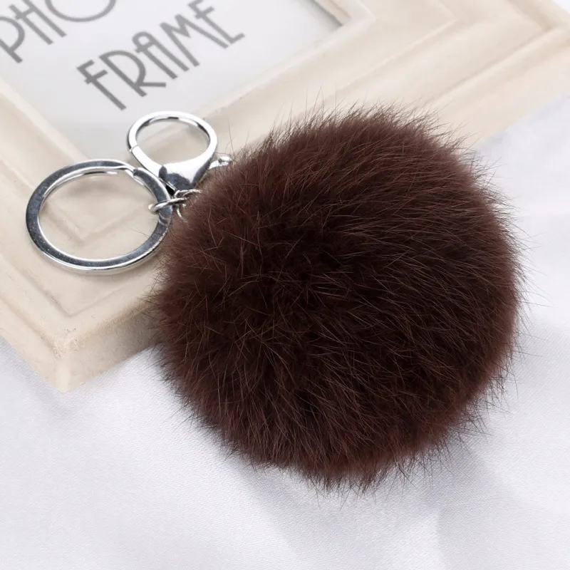 Real Rabbit Fur Ball Car Key Chains Multi Color Rabbit Fur Balls Pendant With Silvery Chain Car Key Rings Soft Fur Ball