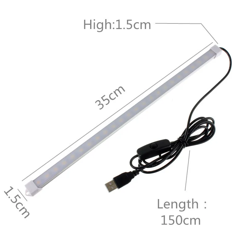 New Arrival USB Switch Adjustable 35CM 4.8W 24 SMD 5630 LED Rigid Strip Hard Bar Light Tube Lamp DC5V