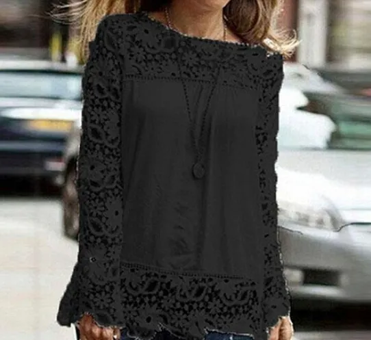 2016 Ladies Floral Dress Full Sleeve Chiffon Blouse Lace Top Shirt Blouse Women Clothing Plus size 