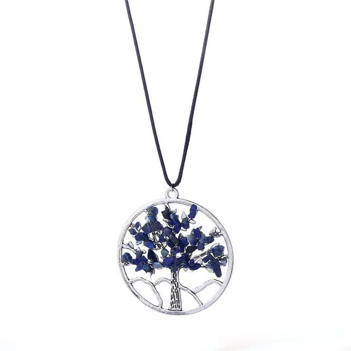 New Fashion Tree of Life Pendant Natural Broken Stone Charm Necklace Multicolor Wisdon Charm Necklaces Fine Jewelry