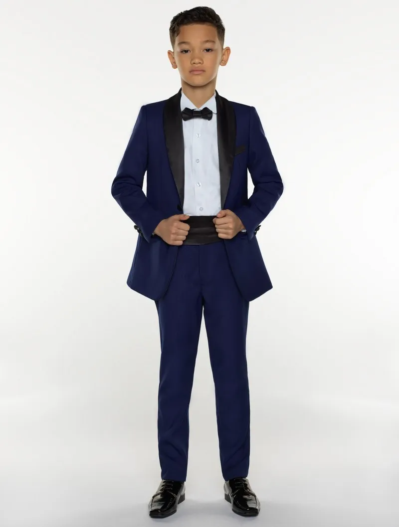 男の子Tuxedo BoysディナーボーイズフォーマルスーツTuxedo for Kids Tuxedoフォーマルイケクトブルーと黒のスーツ（ジャケット+パンツ+ベスト）