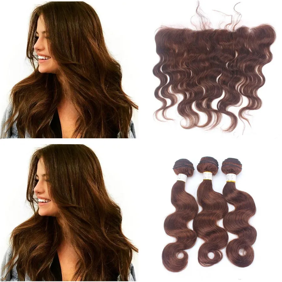 Chocolate Brown Hair Bundles With Lace Frontal Closure Color 4