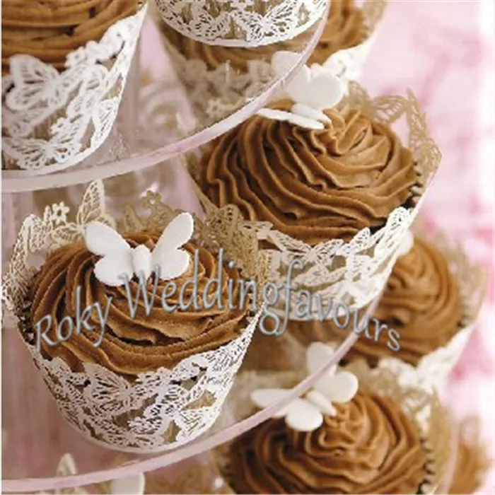 Livraison gratuite 70 pièces papier perlé papillon Cupcake Wrapper fête cadeau Cupcake douche paquet pour mariage doux réception fournitures