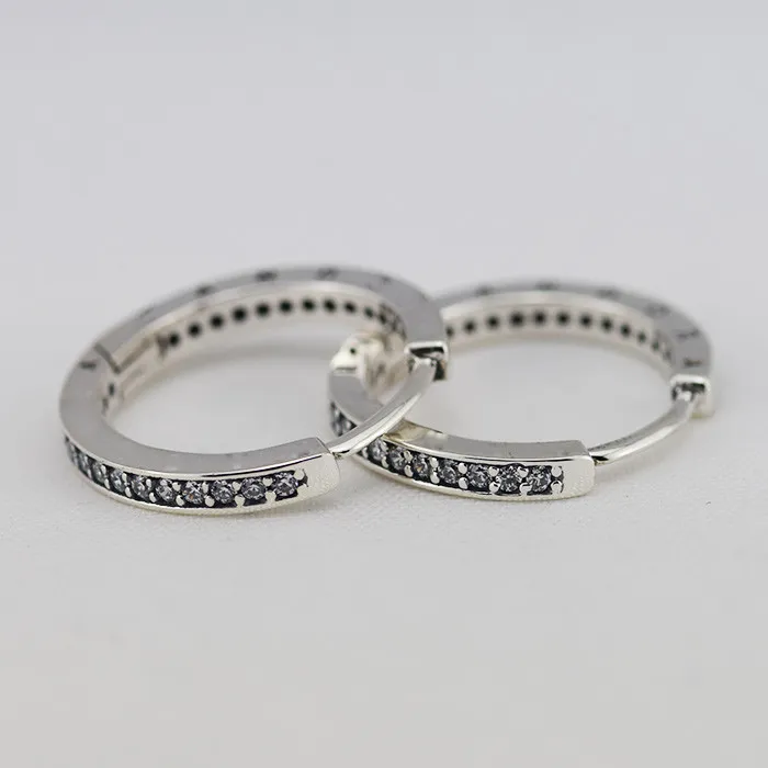 2016 NYA AUTHENTIC 925 Sterling Silver Hoop Örhängen med Clear CZ Passar för PANDORA Charms Smycken DIY Fashion Smycken / Partihandel