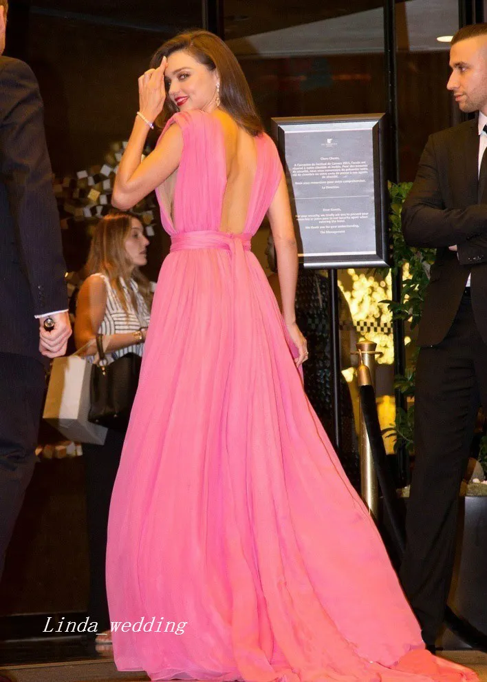 Ücretsiz Kargo Miranda Kerr Cannes Film Festivali Abiye Yeni Derin V Yaka Örgün Parti Kıyafeti Celeybrity Elbise