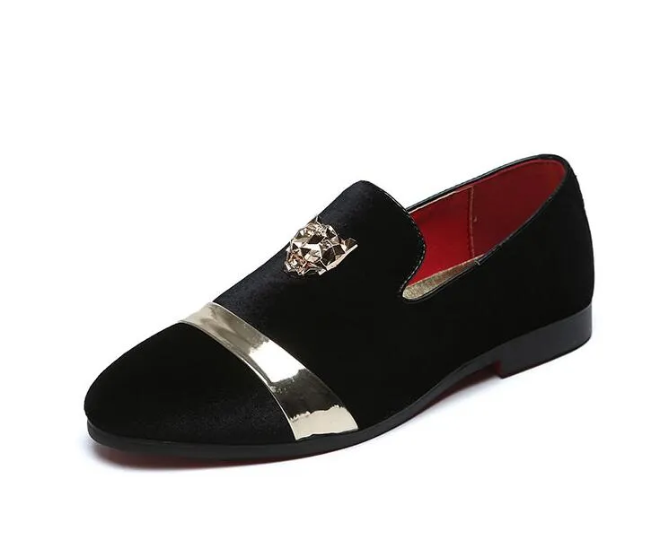 Europe Style Concept Fashion Men Velvet Dress Shoes Italian Gold Top