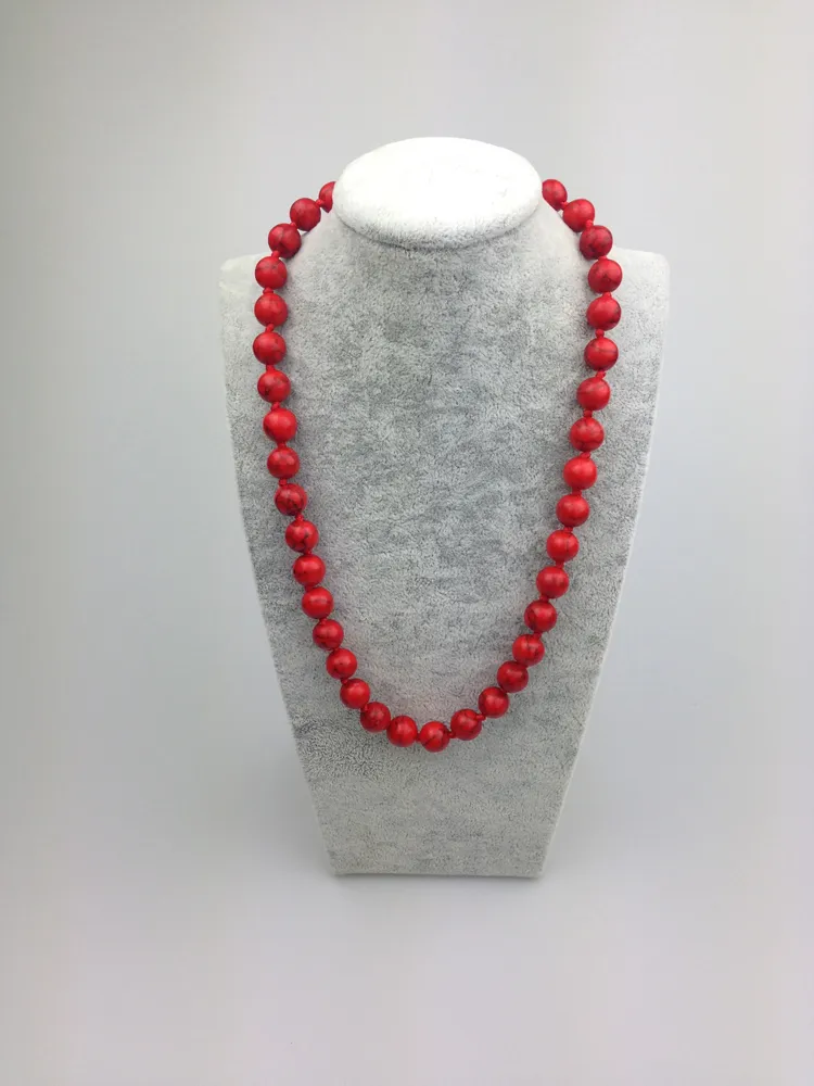 ST0006 19 inch long knotted 10mm Turquoise natural red stone necklace fashion women knotted necklace handmade jewelry