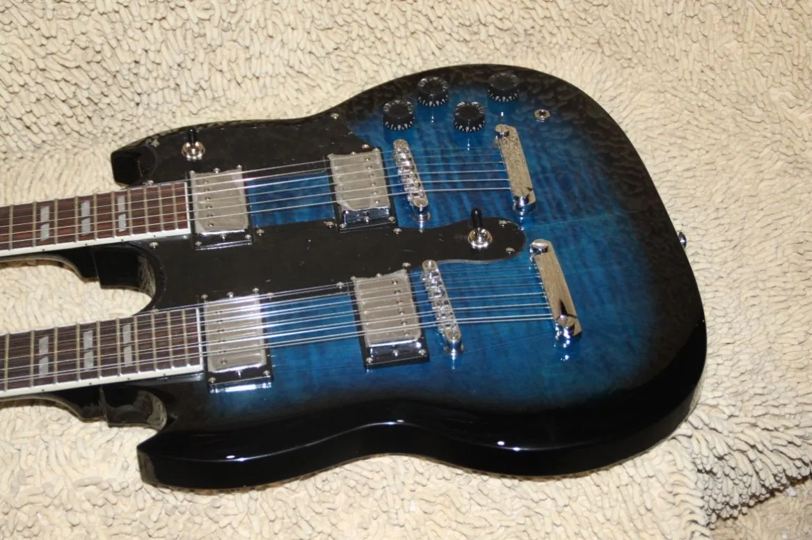 Groothandel-blauw Klassieke Dubbele Hals 1275 Custom Elektrische Gitaar 6 snaren en 12 snaren Gratis Verzending A11189