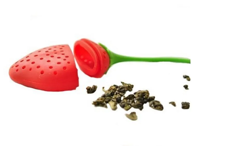 New Silicone Cute Red Strawberry with leaf Tea Leaf Strainer Herbal Spice Tea Infuser Filter