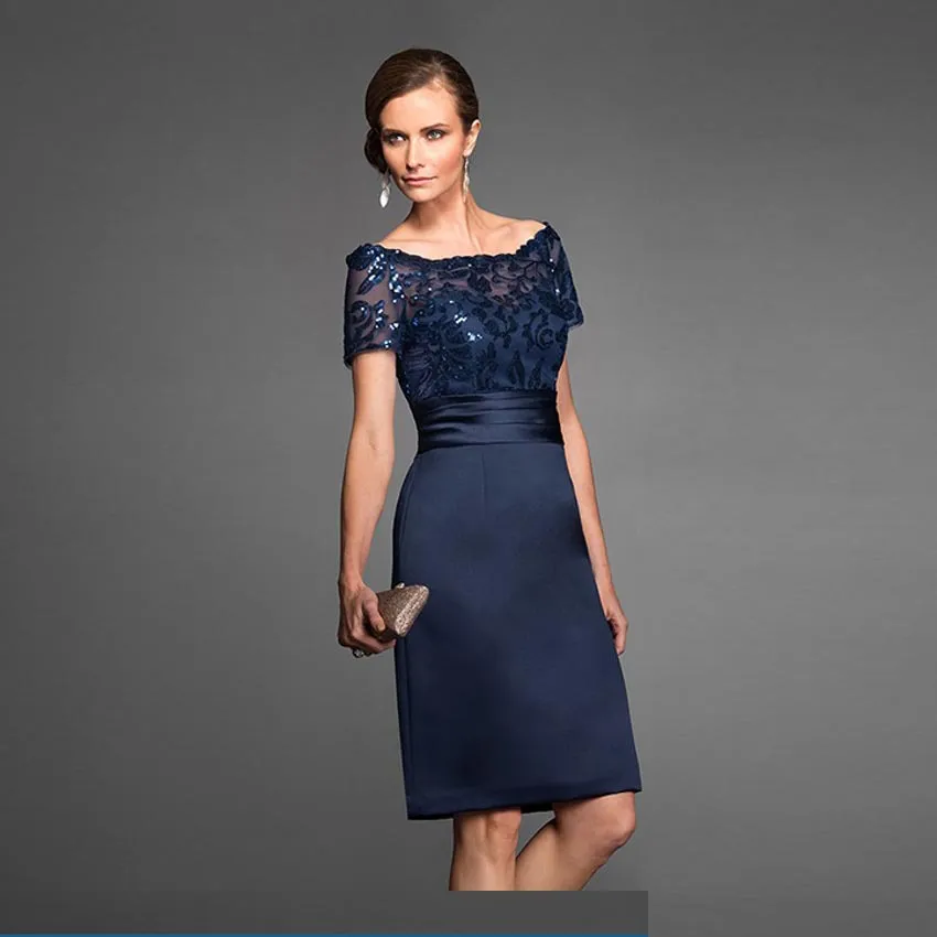 Abiti la madre della sposa blu navy Abito elegante la festa nuziale corto al ginocchio di alta qualità264q