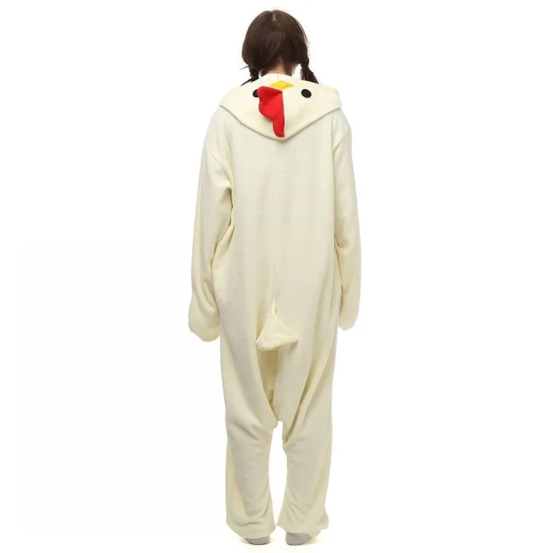 Yetişkinler Için yeni Beyaz Horoz Cosplay Kostümleri Anime Hayvan Onesie Kadın Erkek Unisex Pijama Cadılar Bayramı Elbise Parti Suit Polar Romper Tulum