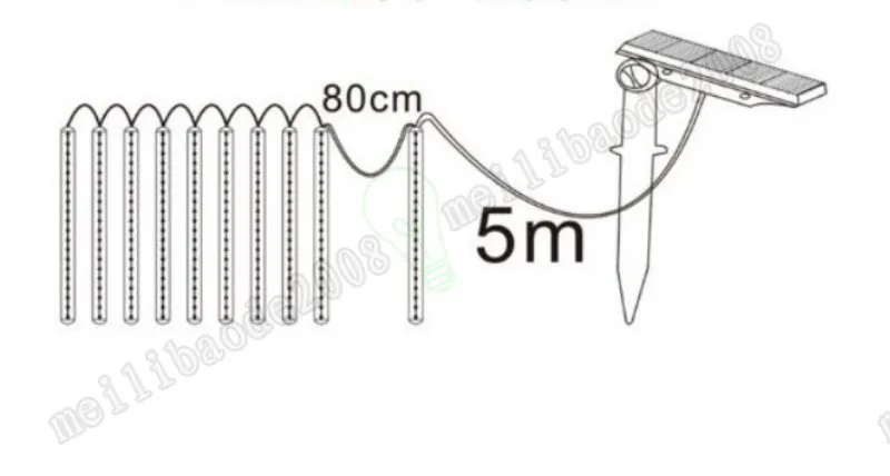 새로운 멀티 컬러 태양 에너지 유성 샤워 비 튜브 7V LED 크리스마스 문자열 조명 웨딩 파티 정원 야외 장식 35cm Myy