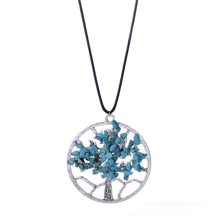 New Fashion Tree of Life Pendant Natural Broken Stone Charm Necklace Multicolor Wisdon Charm Necklaces Fine Jewelry