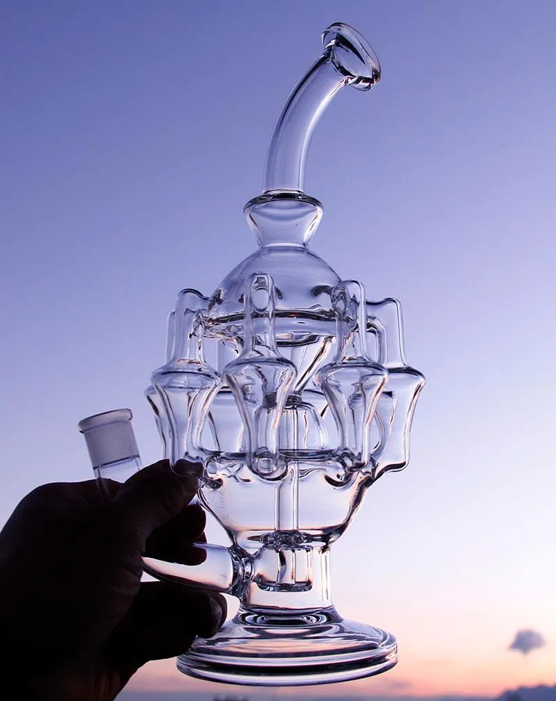 High quality 11"inches glass bongs water pipe 8 arm perc 1gear Percolator glass bubbler oil rig14.4 mm joint have bowl