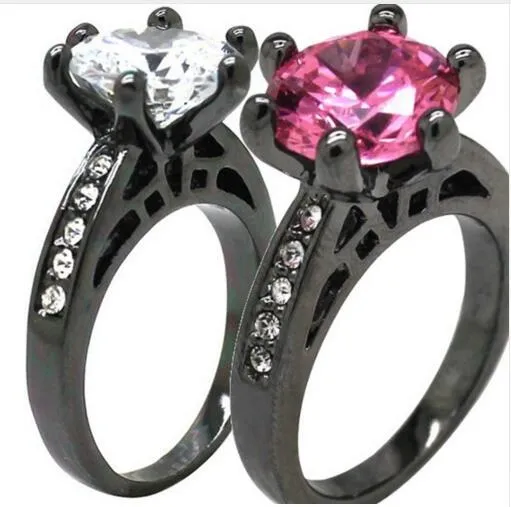 O envio gratuito de Tamanho 5-11 Cristal Rosa Gem Black Cluster Solitaire Anel de Noivado Festa de Noivado Cluster Mãe Filha Presentes Da Menina