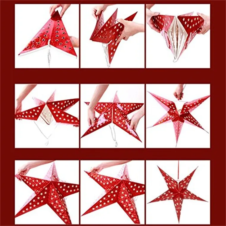 Christmas Paper Star Lantern 3d Pentagram Lampshade dla Boże Narodzenie Xmas Party Holloween Home Urodziny Wiszące Dekoracje Kolorowe