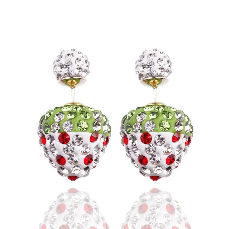 Stud earrings for woman Fashion Silver Plated Jewelry Colorful Crystal Disco Ball Beads Earrings for Wedding Strawberry Earrings