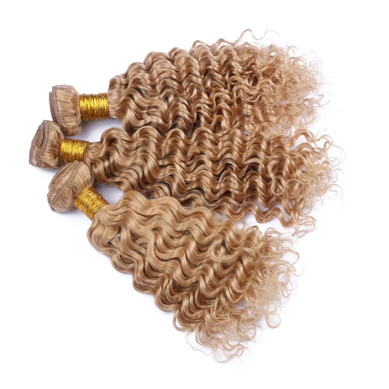 Brasileiro 9a cabelo humano onda profunda feixes de cabelo cor pura mel loira 27 cabelo tece profunda encaracolado tecer extensões de cabelo para mulher347572817