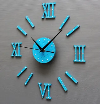 유럽 ​​고전적인 시계, 빈티지 나무 DIY 로마 숫자 크리 에이 티브 벽 시계, 초라한 푸른 벽 시계