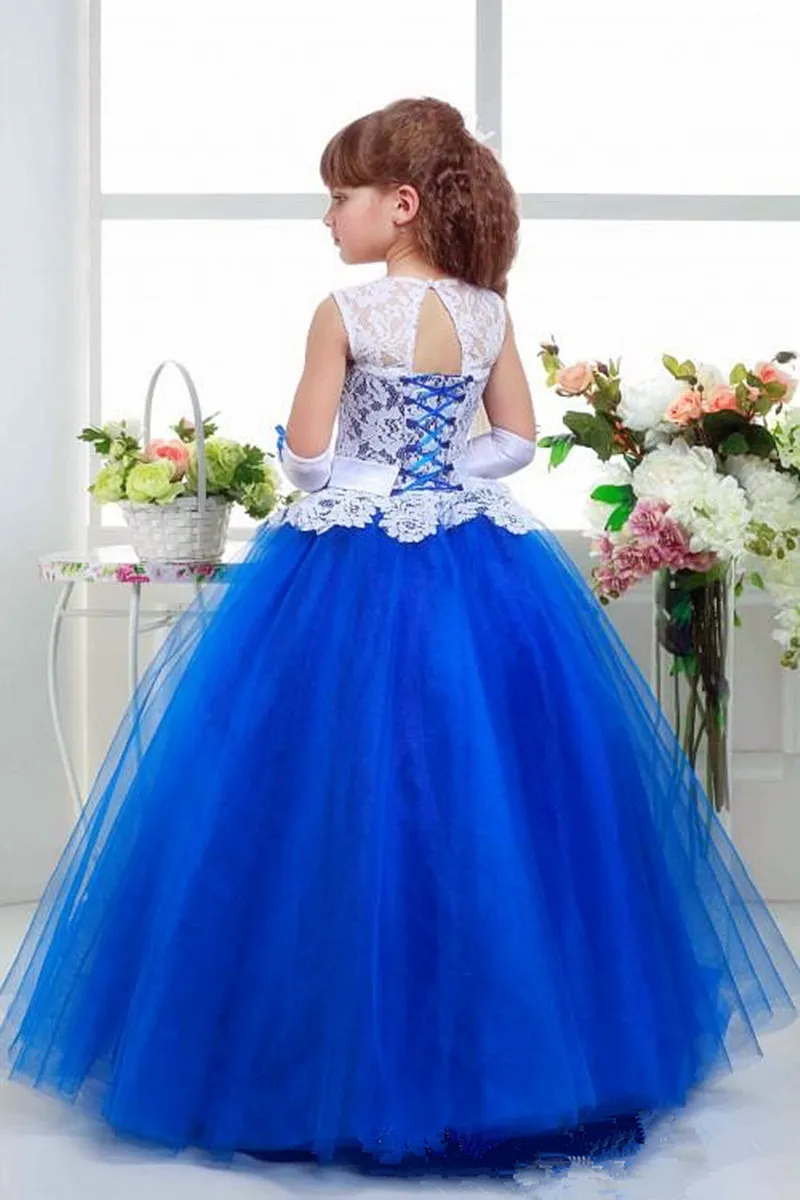 Zarif Balo Dantel Çiçek Kız Elbise Düğün Için Beyaz İlk Communion Elbiseler Uzun Pageant Elbiseler Çocuklar için