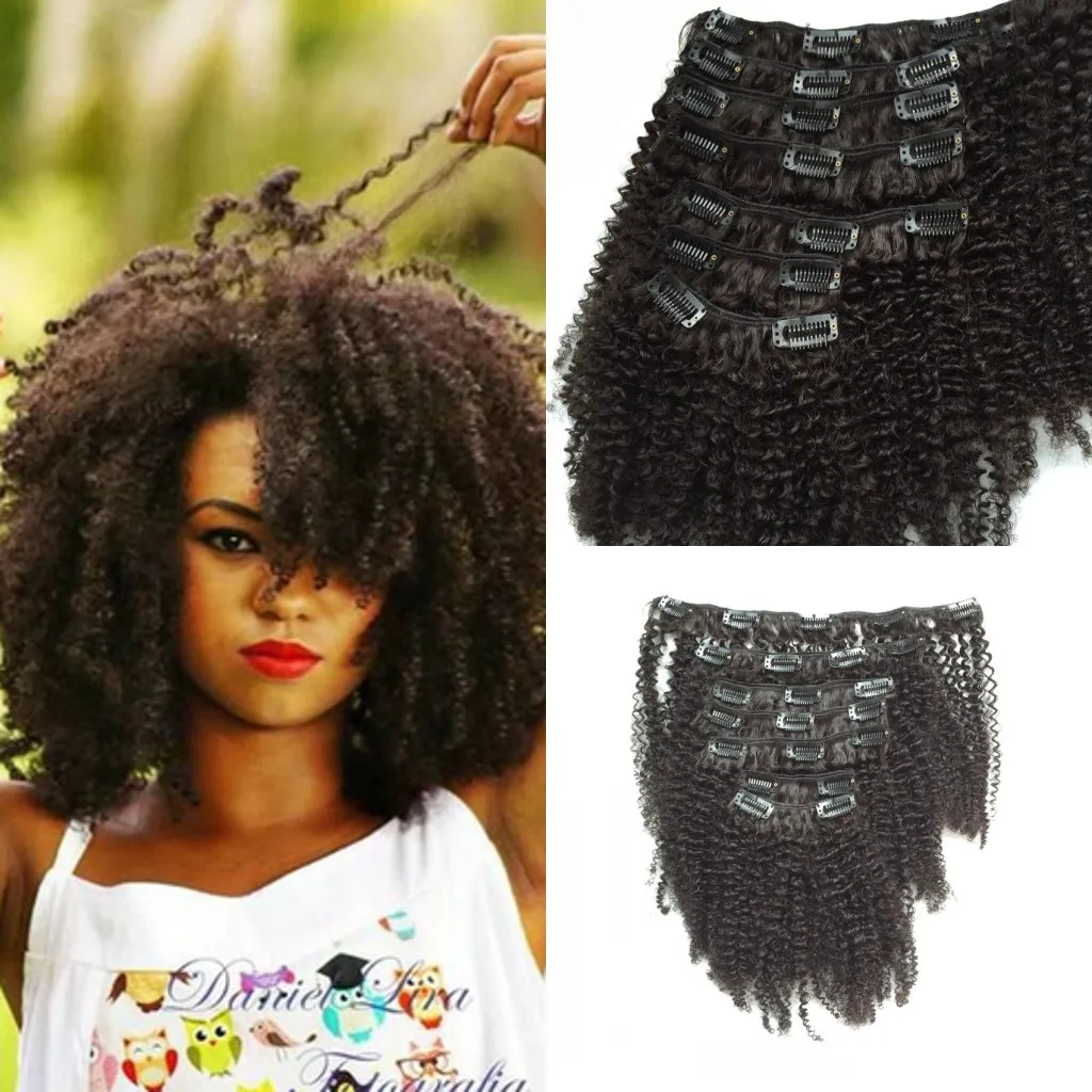 Afro Kinky Curl Clip w nieprzetworzonym 100% Brazylijski Pakiet Kręcone Włosy Klips Węzeł W Ludzie Przedłużanie Naturalne Kolor 1 Bundle Darmowa Wysyłka