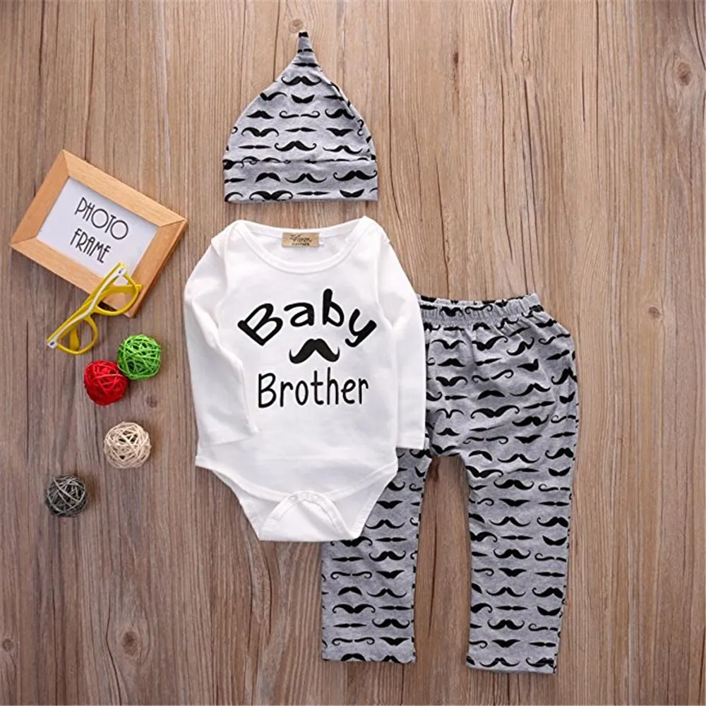 2017 Mikrdoo Newborn Toddler Baby Kids Boys Ladies I Have Arrived Romper Bowknot Tops Pants Hat Suits Cotton Outfits Casual H7945085