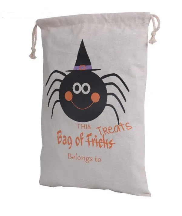 Katoen Canvas Halloween Sack Kinderen Gunst Snoepdoek Geschenkzak Pompoen Spider Treat of Trick Trekkoord Tassen Party Feestelijke Cosplay Supply