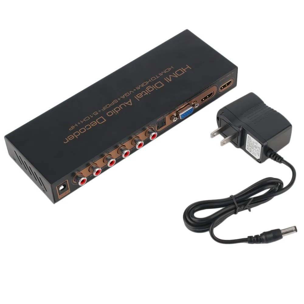 Freeshipping 1080P TO H-D-MI VGA SPDIF 5.1CH RCA Digitaler Mehrkanal-Audio-Decoder