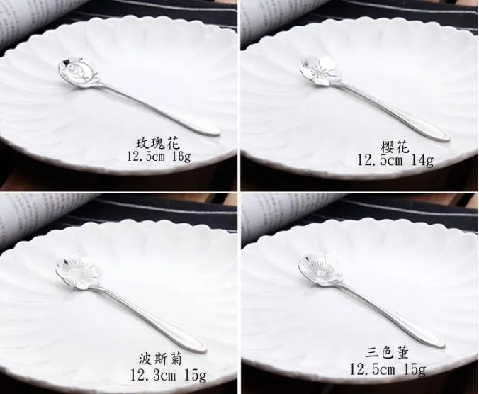 Мода горячая посуда цветок форма сахара из нержавеющей стали серебро c чайные ложки Мороженое посуда кухня инструмент