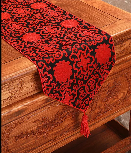 Glad snygg kinesisk silketygbordslöpare jul rektangel damast bordduk dekorativ matbord matta 200x33cm235o