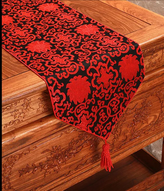 Mutlu Süslü Çin İpek Kumaş Masa Runner Noel Dikdörtgen Damask Masa Bezi Dekoratif Yemek Masası Mat 200x33cm235o