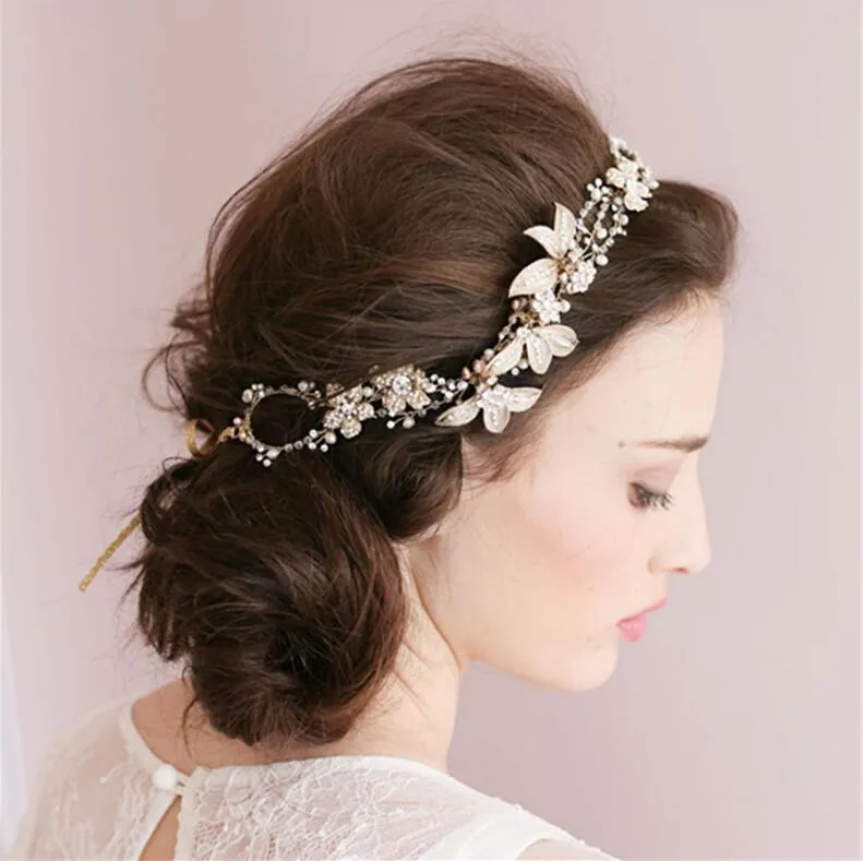 So Beautiful Gold Headwear Pour Mariage Broderie Dentelle Fleur Accessoires De Mariée Fascinator Chapeau Pièce De Tête De Mariage Charme Diadèmes Pas Cher