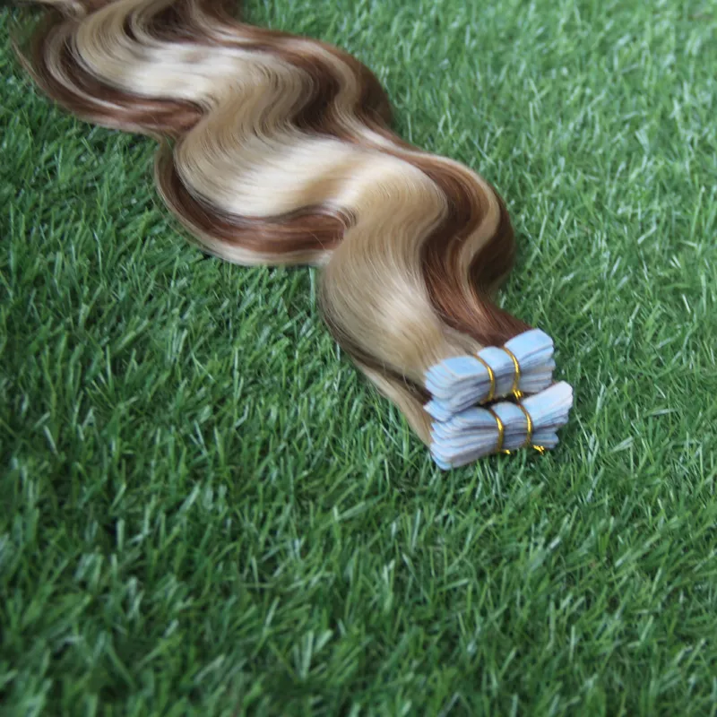 Малайзийская лента волны малайзии в наращиваниях волос Remy 40 Pust Blonde ленты наращивания волос 100 г клейкой ленты для волос уток кожи # 8P / 60 два тон