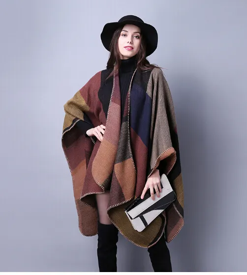 1PCS Herbst Winter Schal Gitter Frau Reise Schals Wolle Spinnen Damen Nationale Intensivierung Mantel 18 Farben Cape Weihnachtsfeier Cappa