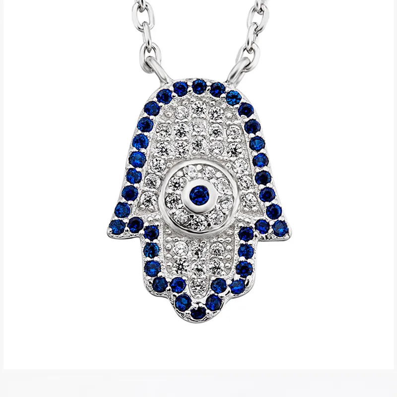 Collier de main Hamsa unique du Moyen-Orient avec des pierres multicolores pavées de mode bijoux en argent sterling 925 pour les femmes dans Lucky Sonny Store