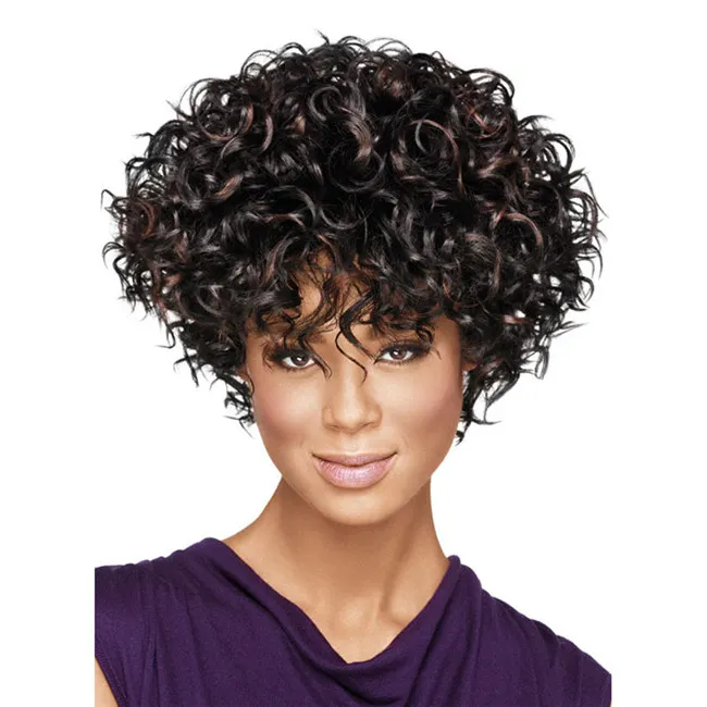 Woodfestival Afro Kinky Curly Wig Resistente a calor Fibra curta perucas marrons ombre Cabelo sintético afro -americano Mulheres 3416862