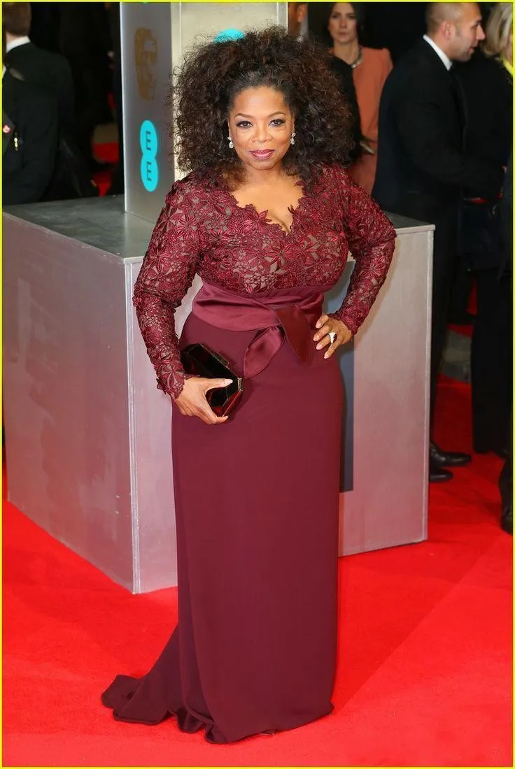 Oprah Winfrey Burgundy Long Sleeves Sexy Mother of the Bride Dresses VNeck Sheer Lace Sheath Plus Size Celebrity Red Carpet Gowns9167868