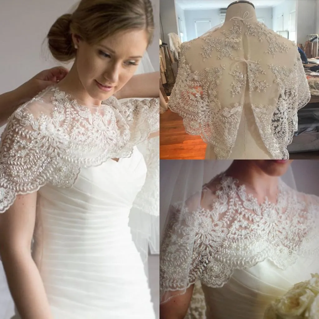 Bridal Wrap: Elegant Lace Applique Tulle Wedding Cape, Scoop