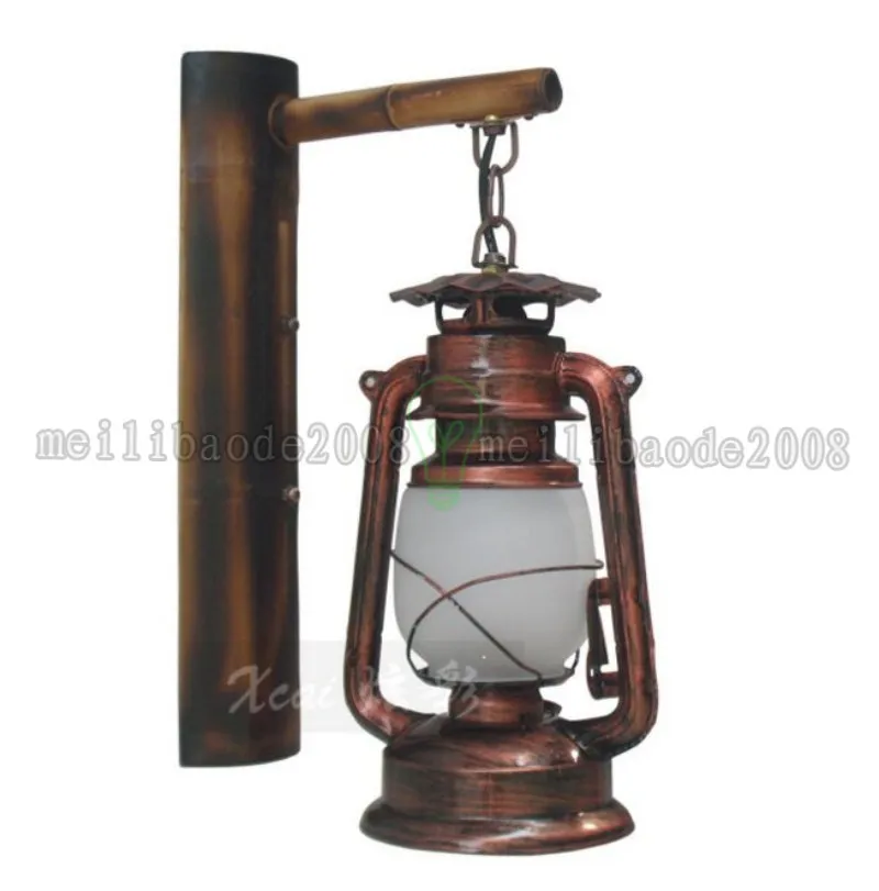 Chinese Retro Nostalgia Building Process LED Wall Lamp Bamboo Teahouse Creative kerosene Lantern Iron Wall MYY