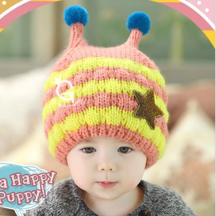 Enfants bébé dessin animé épaissir chapeau fille garçon hiver chaud tricoté laine grands yeux tentacules casquettes coloré enfants insecte abeille polaire bonnet