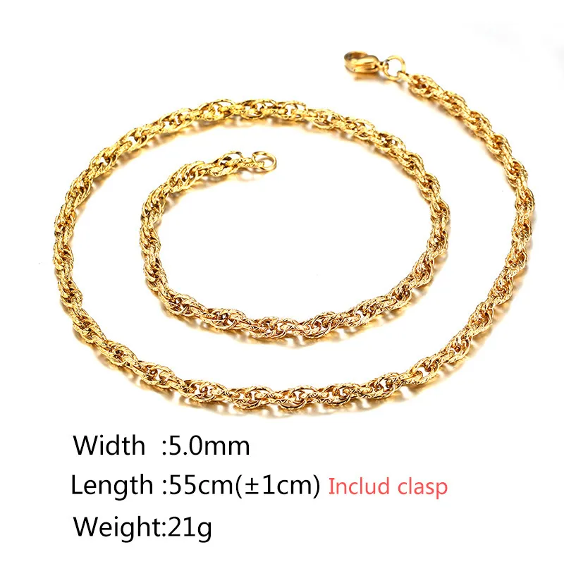 Herrenmodeschmuckhalsband Joyas Echter Titanstahl 18 Karat vergoldet Doppel-O-förmige Männerketten Halsketten 55 cm * 0,5 cm