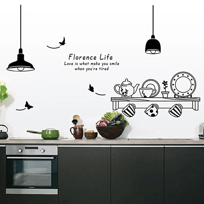 Ustensiles de cuisine papillon lettre amovible Stickers muraux Art Stickers Mural papier peint bricolage pour chambre décalcomanie décoration de la maison