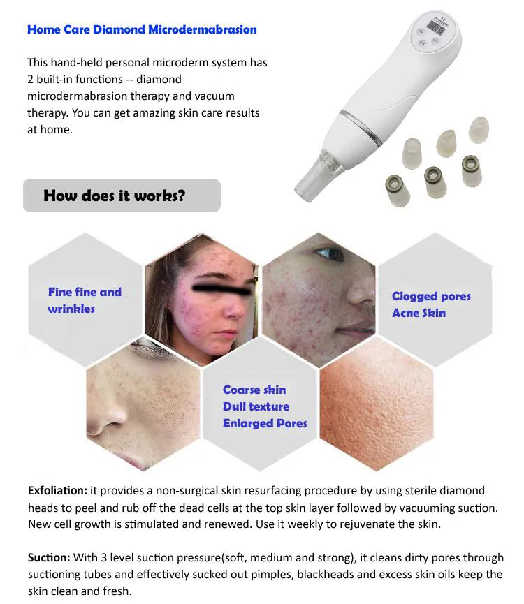 Портативная алмазная микродермабразия дермабразивная вакуумная очистка кожи по уходу за лицом по уходу за кожей.