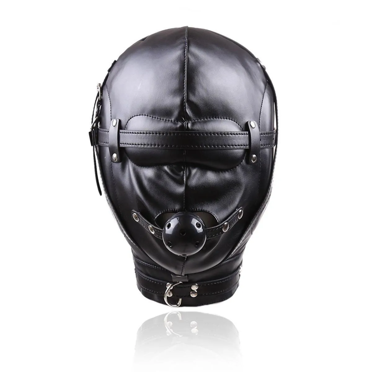 2023 Ny fetisch PU -läder BDSM Bondage Hood SM Totalt Encled Mask med låsslavbegränsningar Sexleksak för par Sex Product4154055