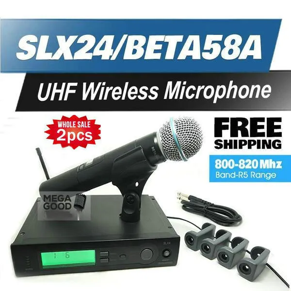 UHF SLX24/BETA58 Cordless Karaoke System Handheld Wireless Microphone Connector, Professional