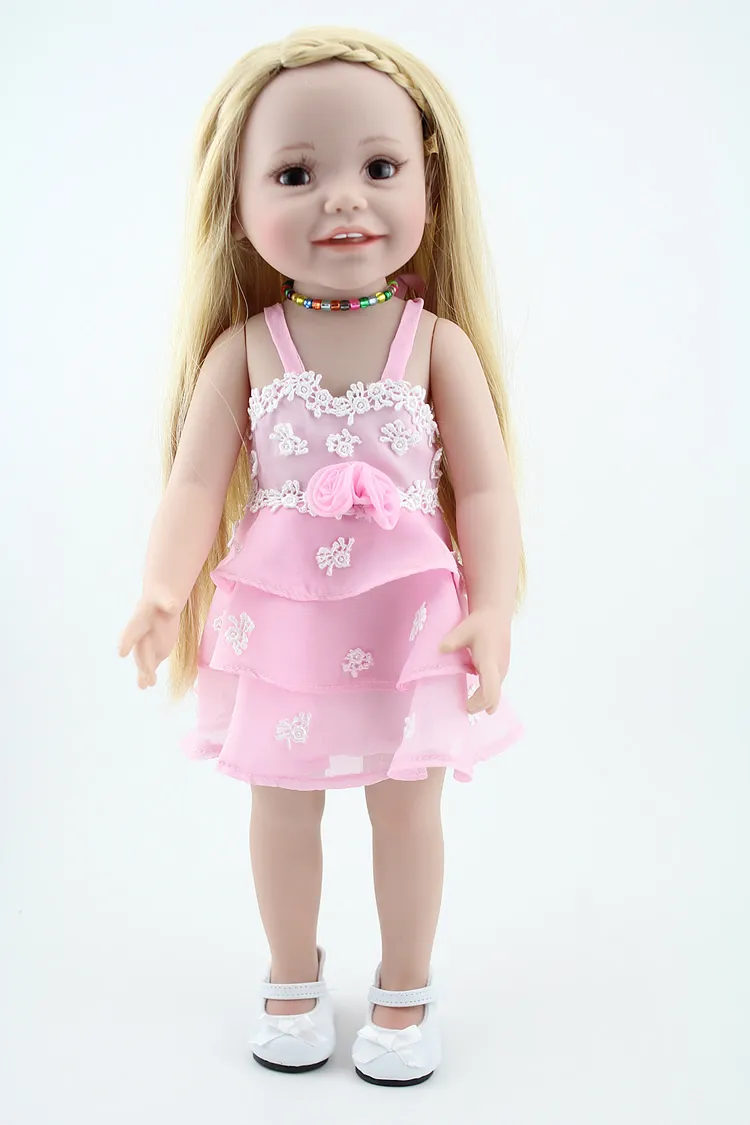 18inch 45cm American Girl Boneca Real olhando Handmade Silicone Reborn Bonecas com roupas chapéu Brinquedo para crianças