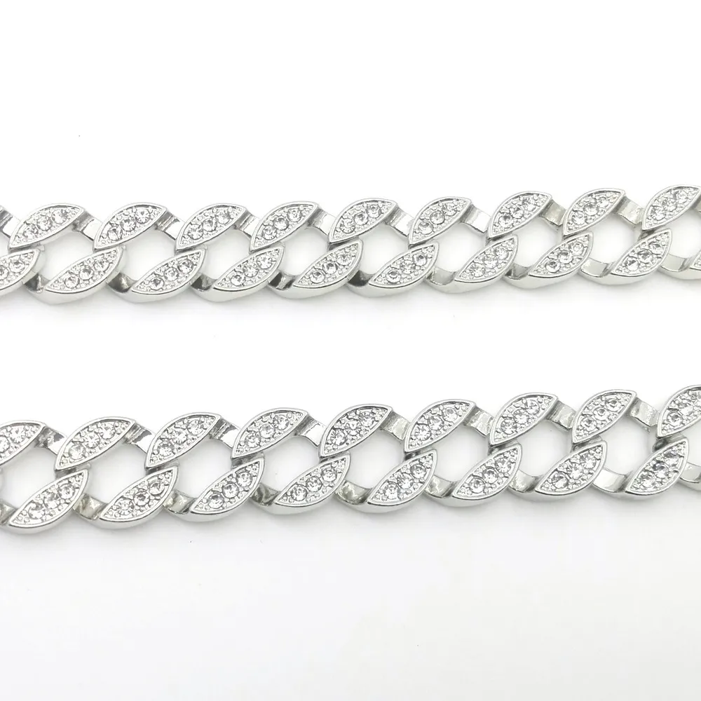 18K vitguld iced ut kubansk miami kedjelänk Micro Pave Lab CZ Diamond halsband 140g 76cm 30 tum 15mm bred