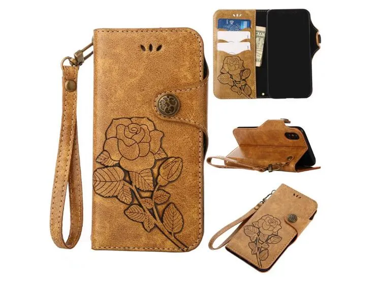 Flip-Cover für iPhone 8 7 6 5 4 Fall Leder Luxus Vintage Rose Fällen Abdeckungen für iPhone8 iPhone7 iPhone6 Plus Fall