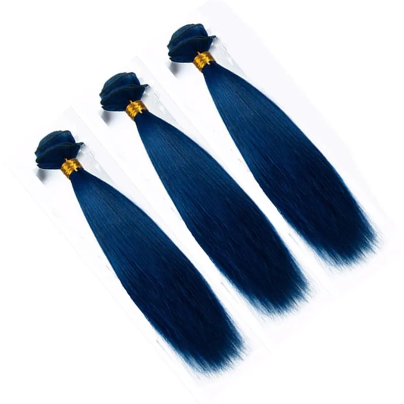 Dark Blue Straight Human Hair Bundles With Lace Frontal Closure 9a Blue Hair 3Bundles With Lace Frontal Malaysian Virgin Hair Weft9384445